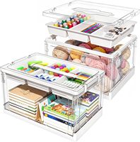 1 pièce Boîte de rangement pliable transparente 24QT pour loisirs créatifs avec plateaux, organisateur d'articles d'art, boîte de rangement pour loisirs créatifs avec couvercle