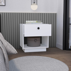 Table de chevet Paris à 1 tiroir, blanche, avec étagère inférieure ouverte, table d'appoint avec tiroir de rangement - Product Image 4