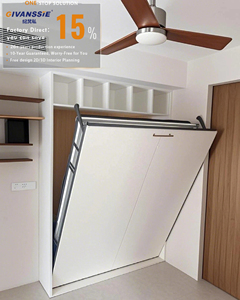 Lit mural vertical moderne en bois massif tout blanc avec étagères ouvertes en grille supérieure et portes plates simples - Product Image 1
