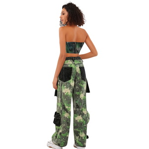 2025 nouvelle mode Denim deux pièces ensemble Sexy sans bretelles Corset hauts pour femmes et couleur femmes Cargo Jeans avec <span class=keywords><strong>Rivet</strong></span> déco - Product Image 3