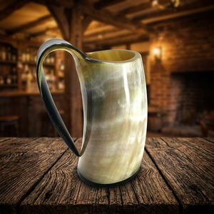 Premium Quality Vintage Ox Horn Beer Mugs Eco-Friendly Lightweight Reusable American Style Design Bamboo Lid Dishwasher Birthday - Product Image 1