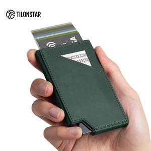 TILONSTAR TVC501 Nouveau style Portefeuille fin en aluminium et cuir avec porte-cartes de crédit et de visite à ouverture pop-up pour femmes et hommes - Product Image 2