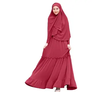 Hot sale islamic clothing Jersey women long sleeve muslim prayer dress dubai khimar abaya with hijab