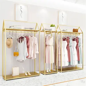 定制不锈钢服装展示架女装展示架金属零售精品金色服装架