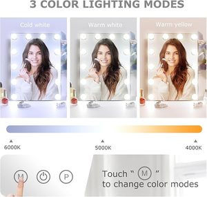 Specchio per il Trucco Illuminato a LED con 12 Lampadine, <span class=keywords><strong>3</strong></span> Modalità di Colore, Specchio Cosmetico Rotante 25 <span class=keywords><strong>X</strong></span> 30 cm Bianco - Product Image 5