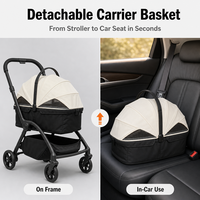 Poussette pour animaux de compagnie avec panier amovible, pliage automatique en un clic, suspension 4 roues, double frein, 20 kg, OEM ODM