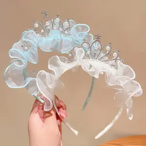 2024 New Ngọt Ngào Trẻ Em Trẻ Em Công Chúa Vương Miện Hairband Head Ban Nhạc Cô Gái Dễ Thương Sinh Nhật Đảng Long Lanh Pha Lê Ngọc Trai Vương Miện Headband