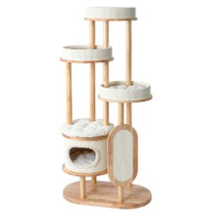 61.81"H Solid <b>Wood</b> Cat <b>House</b> and Cat <b>Tree</b> Integrated Large Cat Condo - Product Image 1