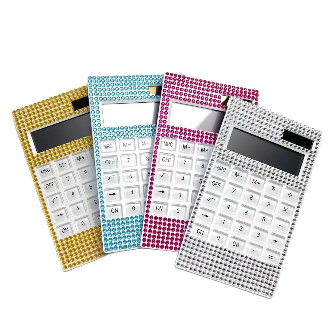 Bling Diamant Strass Slanke Draagbare Mini Calculator Zonne-energie Energie Kristal Toetsenbord Dual Voeding Groothandel