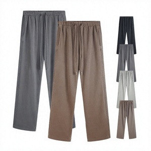 <b>Men</b> Straight Leg Drawstring Sweatpants <b>Elastic</b> <b>Waist</b> Casual Jogger <b>Trousers</b> With Side Pockets Midweight Cotton Spandex Mix - Product Image 2