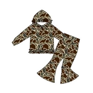 Meilleures ventes : Ensemble assorti 2 pièces pour petites filles, sweat à capuche camouflage à col volanté, pantalon évasé à manches courtes, vêtements écologiques - Product Image 5