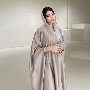 Islam Oversized <strong>Hooded</strong> Satin Open Abaya Dress 2026 Fashionable Soft-Light Satin Batwing Sleeve <strong>Hooded</strong> Abaya - Product Image 2