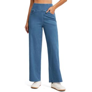 Women's Wide Leg Jeans High Waisted Stretchy Baggy Straight <b>Denim</b> Pants With Pockets Breathable Cotton Spandex <b>Material</b> - Product Image 1