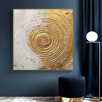 Grande peinture à l'huile abstraite géométrique circulaire Art Déco moderne peinte à la main, or, sur toile, art mural en métal pour salon et décoration intérieure
