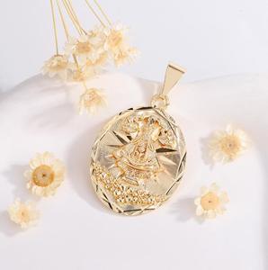 Collar con colgante chapado en oro de 14 quilates para mujer, flor de carruaje de bronce pintada a mano para regalo - Product Image 5