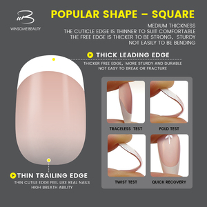 Faux ongles carrés à pointe courte française, non toxiques, à presser, vente en gros, marque privée, 300 pièces/paquet - Product Image 1