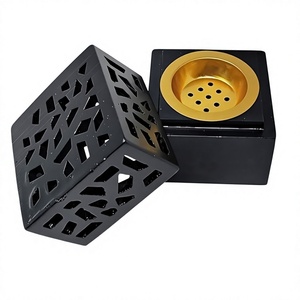 Quemador de incienso geométrico de madera negra con cuenco interior dorado, difusor de aromaterapia para uso doméstico, decoración para el hogar en Ramadán y Eid. - Product Image 1