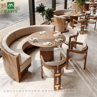 Table et chaises de restaurant commerciales, canapé en bois massif avec table ronde et fauteuils pour café et restaurant