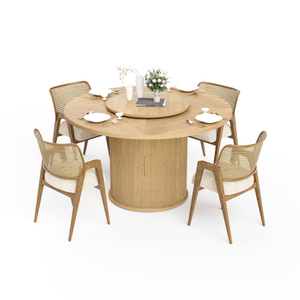 Table à manger ronde moderne avec rangement et plateau tournant, plateau en panneaux de particules et MDF de 55 pouces, pieds en bois, écologique et durable - Product Image 5