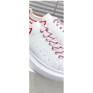White Pink Platform <b>Sneakers</b>, Women's Thick Sole <b>Leather</b> Skate Shoes, Casual Lace-up Height Increasing <b>Sneakers</b> - Product Image 2