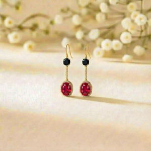 Handmade Ruby and Black Obsidian <b>Earrings</b> with Faceted Red Gemstone Drops in Sterling <b>Silver</b> or Gold Filled Statement <b>Dangle</b> - Product Image 3