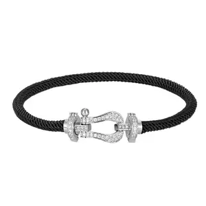Multi color twisted rope string bracelet crystal cubic zircon diamond buckle horseshoe bracelet for women and men
