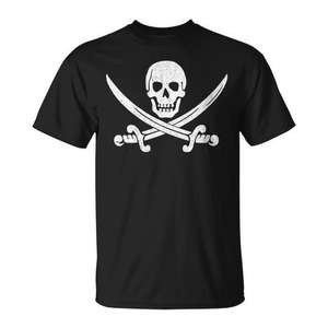T-shirt pirate Skull Crossbones noir pour hommes, vêtements décontractés - Product Image 1