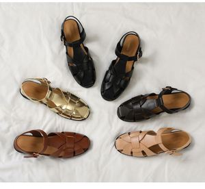 Sandales plates d'été respirantes à boucle tressée pour femmes grandes tailles, style pêcheur - Product Image 1