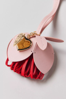 Breloque de sac personnalisée en cuir avec fleur et pompon, porte-clés fait main, accessoire pour sacs à main