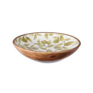 Ensemble de bols en bois de style classique faible profondeur imprimé de fleurs enduites d'émail transparent plat de service polyvalent salade de fruits invités durable - Product Image 5