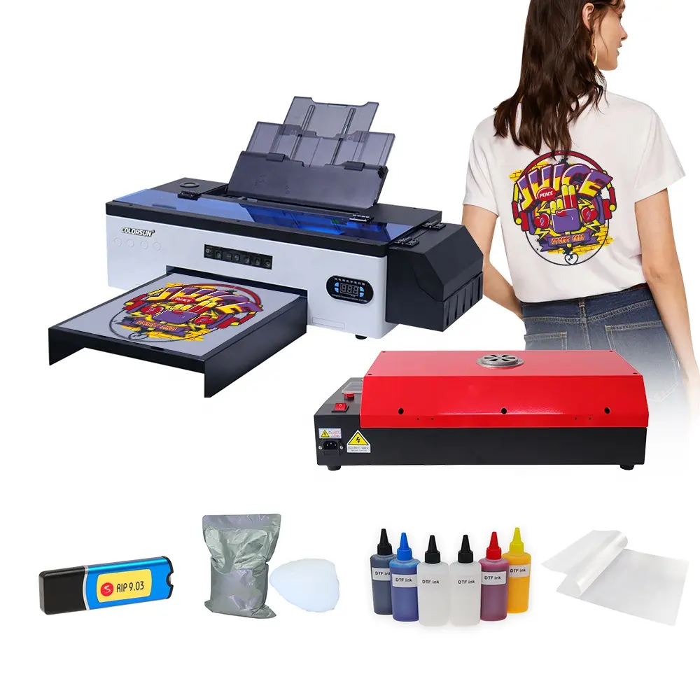 A3 R1390 DTF impresora con horno para toda la tela A3 DTF la película de transferencia camiseta de la máquina de impresión con tinta blanca agitación función