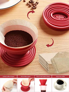 Filtre à café pliable portable pour camping, cafetière à filtre réutilisable en silicone - Product Image 5
