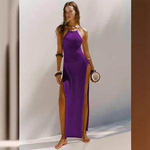 Vestido de playa de punto sin mangas con aberturas laterales altas y espalda descubierta, estilo casual para vacaciones de verano 2026 - Product Image 5