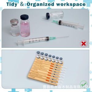 Plateau à seringues en bambou avec 8 emplacements, porte-bouteilles en bambou, boîte de rangement pour esthéticiennes, infirmières et fournitures médicales. - Product Image 3