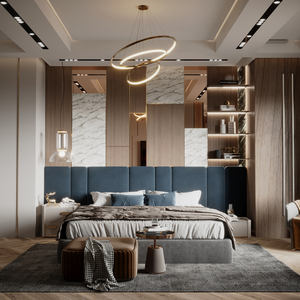 कस्टम होटल फर्नीचर सेट 5 स्टार बेडरूम के लिए ठोस लकड़ी के बोर्ड बिस्तर अलमारी सोफे डेस्क सूट - Product Image 4