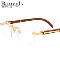 Gafas de Madera Sin Montura Borregls para Hombre, Monturas de Gafas Cuadradas Sin Marco de Diseñador, Gafas Ópticas de Lujo para Mujer 50251