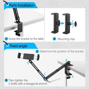 360 °   Soporte de brazo flexible giratorio con pinza larga para teléfono, lector de libros electrónicos y tabletas, para escritorio y cama - Product Image 4