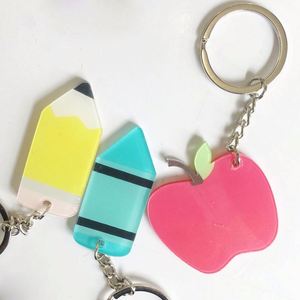 China Professional Printed Acrylic Pencil Pen and Keychain Gift Set Pen Shape Key Ring Maker Key Holder with Keychain - Product Image 1