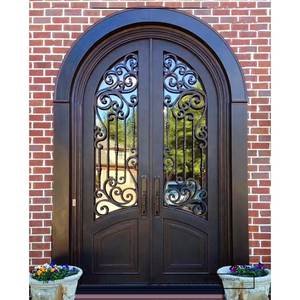Puerta de Hierro Forjado Francesa de Doble Hoja con Diseño de Rejilla para Exterior/Interior, Puerta de Doble Vidrio para Exteriores e Interiores - Product Image 3