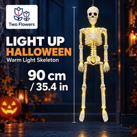 Décoration de squelette en plastique d'Halloween avec yeux lumineux, accessoire pliable en forme d'os humains pour la décoration intérieure et extérieure de maison hantée ou de fête