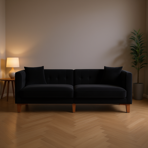 Sofá de 3 Plazas en Terciopelo Negro con Estructura de Madera Sólida, Sofá Tapizado Moderno para Sala de Estar - Product Image 2