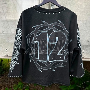 Sudadera de cuello redondo de felpa francesa de alto gramaje con estampado DTG de cristal, estilo streetwear de corte vanguardista, oversize, corta y de corte cuadrado, y camisetas de manga larga - Product Image 3
