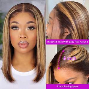 Dropshopping-Peluca de cabello humano sin procesar, postizo de encaje Frontal, Color marrón ombré, 4/27 ondas rectas, corte Bob, B08 - Product Image 5