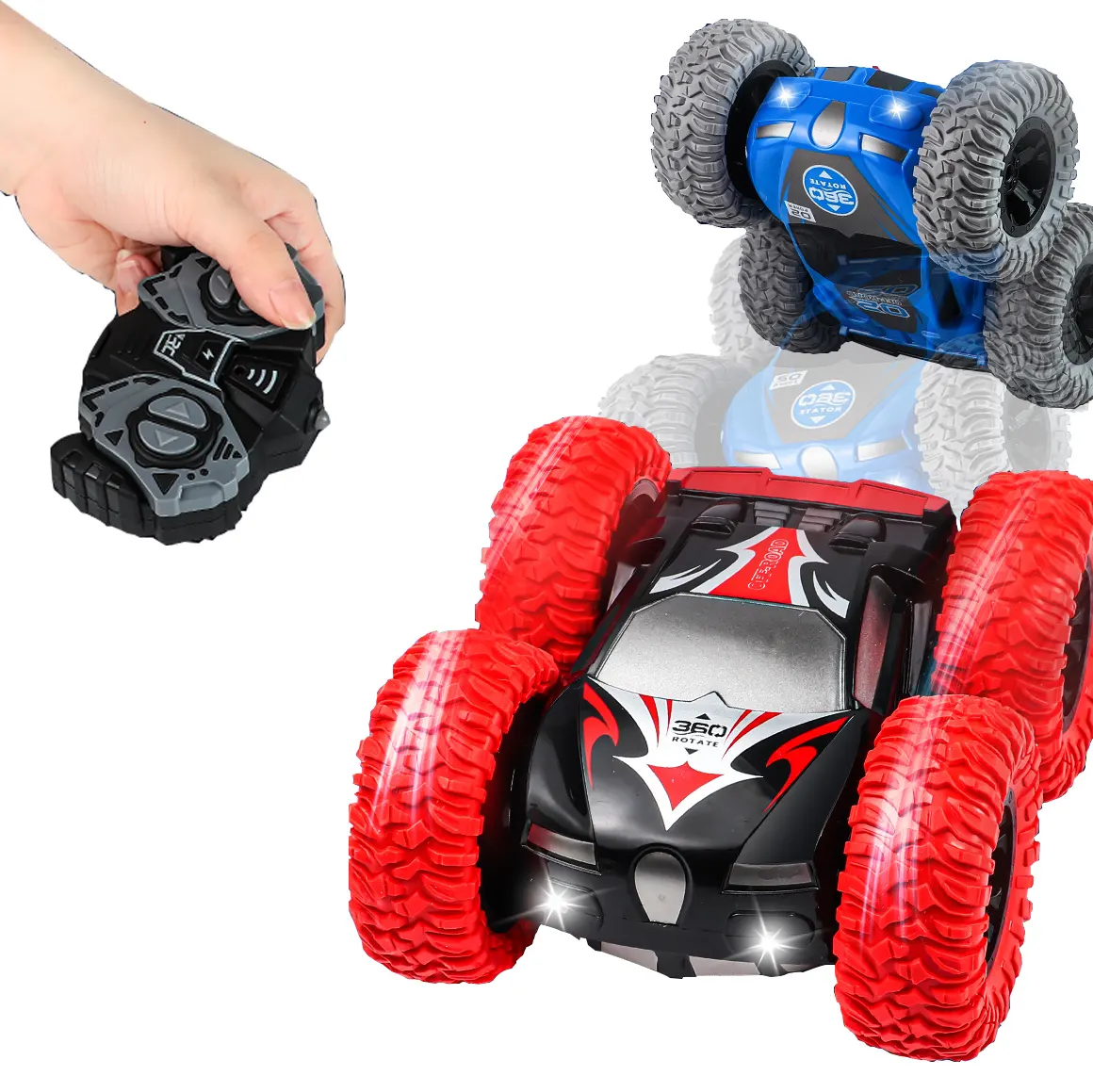 Controle Remoto Stunt Car 4WD Dual Escape Tubos Pulverização De Fumaça RC Carros Double Ricochet Stunt Car com Luz