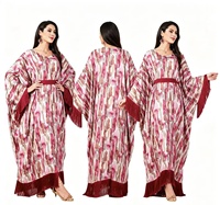 Robe longue ample à manches chauve-souris pour femme, col rond, à volants, style mode, été, grande taille, style Moyen-Orient Dubaï