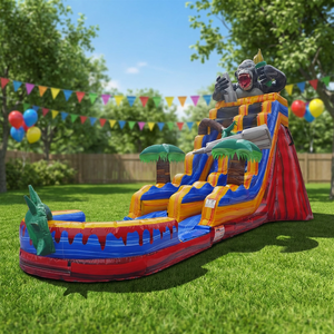 Toboggan aquatique gonflable sur le thème du volcan avec piscine à jets d'eau et mur d'escalade, double toboggan gonflable pour enfants, amusement estival <span class=keywords><strong>en</strong></span> plein air - Product Image 2