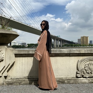 Abaya Nida de haute qualité, forme trapèze, robes maxi avec ligne blanche pour adultes, Moyen-Orient 6472 # - Product Image 6