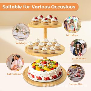 Wooden Cupcake Storage Rack <b>3</b> <b>Tier</b> Round Durable Birthday Party <b>Cake</b> Holder Dessert Display <b>Stand</b> - Product Image 4