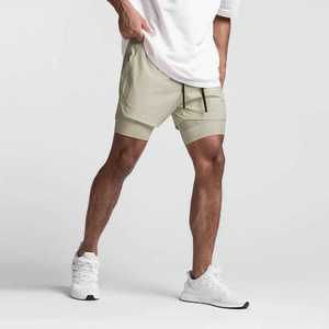 Short de sport respirant à séchage rapide et impression personnalisée Short de gym 2 en 1 pour homme avec poche - Product Image 1