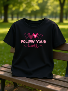 T-Shirt Nera da Donna 'Follow Your Heart', Vestibilità Ampia, Manica Corta, Grafica Stampata, Collo Tondo, Tessuto Jersey Casual, Lavabile in Lavatrice, Taglie S-XXL - Product Image 2